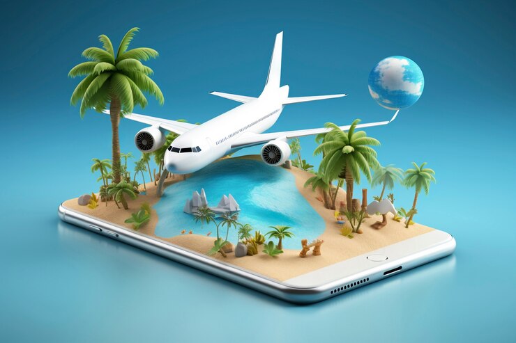 view 3d airplane with travel destination landscape_23 2151022185